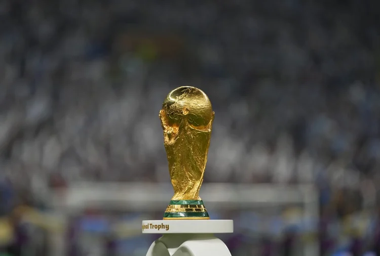 LUSAIL CITY, QATAR - DECEMBER 18: World Cup trophy prior to the FIFA World Cup Qatar 2022 Final match between Argentina and France at Lusail Stadium on December 18, 2022 in Lusail City, Qatar. (Photo by Ulrik Pedersen/Defodi Images via Getty Images) (Ulrik Pedersen/Defodi Images/Getty Images)