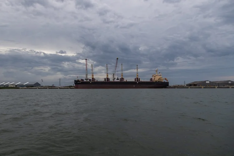 A bulk carrier vessel arrives at the Port of Acu in Sao Joao Da Barra, Rio de Janeiro, Brazil, on Tuesday, Feb. 7, 2023. TechnipFMC uses Porto of Acu as a base of operations for flexible pipes that Petrobras and other oil companies use to extract oil from offshore fields in Brazil. Photographer: Maria Magdalena Arrellaga/Bloomberg via Getty Images (Maria Magdalena Arrellaga/Getty Images)