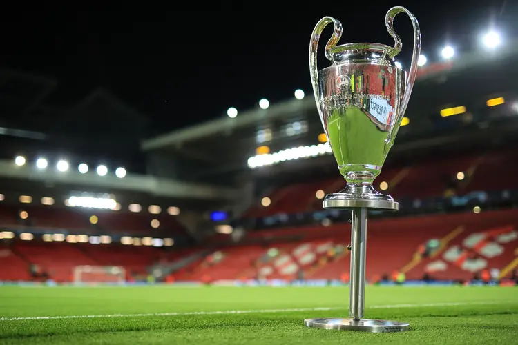 LIVERPOOL, ENGLAND - FEBRUARY 21: The Champions League trophy is displayed at Anfield ahead of the UEFA Champions League Round of 16 Leg One match between Liverpool FC and Real Madrid at Anfield on February 21, 2023 in Liverpool, United Kingdom. (Photo by Simon Stacpoole/Offside/Offside via Getty Images) (Simon Stacpoole/Getty Images)