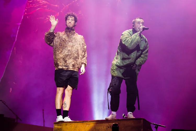 SAO PAULO, BRAZIL - NOVEMBER 12: Josh Dun and Tyler Joseph of Twenty One Pilots performs live on stage during GPWeek Festival 2022 at Allianz Parque on November 12, 2022 in Sao Paulo, Brazil.(Photo by Mauricio Santana/Getty Images) (Mauricio Santana/Getty Images)