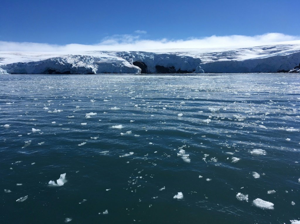 Blocos de gelo flutuando: à deriva na ilha Rei George, na Antárica, em 1º de fevereiro de 2018 (Foto/AFP)