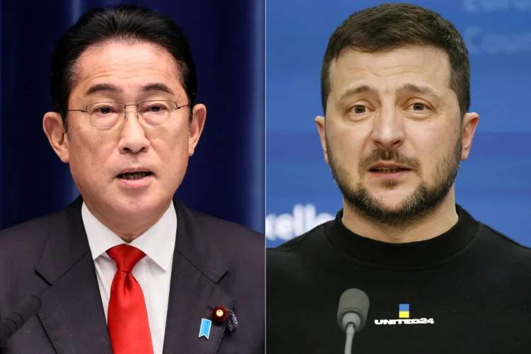 Kishida e Zelensky: visita acontece no momento em que o presidente da China, Xi Jinping, está em Moscou (AFP/AFP Photo)