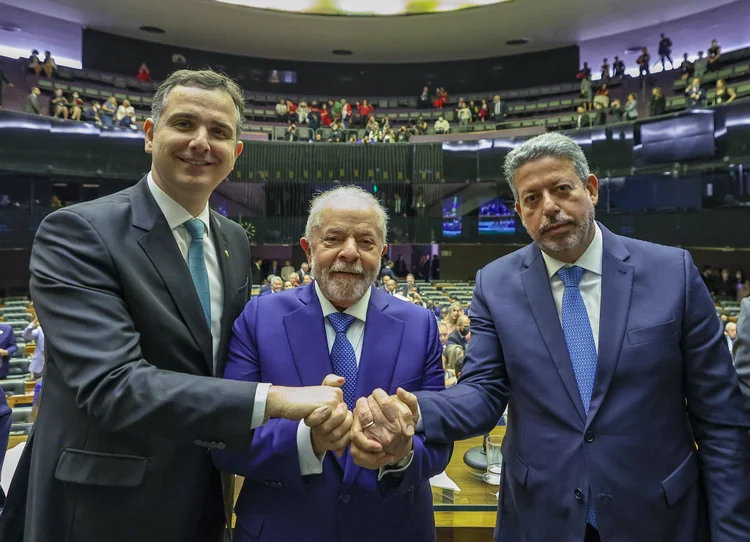 Pacheco, Lula, Lira: entrega do arcabouço nesta terça-feira. (Ricardo Stuckert /PR/Divulgação)