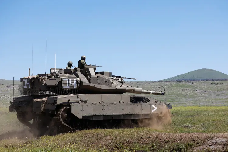 Israeli soldiers take part in a military exercise near Moshav Kidmat Tsvi in the Israeli-annexed Golan Heights on April 3, 2023. (Photo by JALAA MAREY / AFP) (Photo by JALAA MAREY/AFP via Getty Images) (JALAA MAREY/Getty Images)