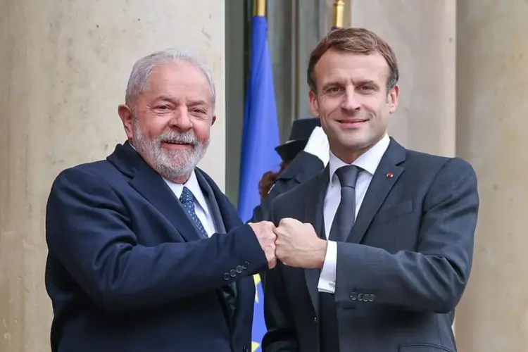 Lula em encontro com Macron em 2021 (Ricardo Stuckert/Twitter/Reprodução)