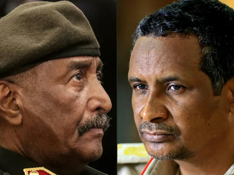 Sudão: conflito envolve o comandante do exército, general Abdel Fatah al Bur, líder de fato do país, e seu número dois, o general Mohamed Hamdan Daglo, conhecido como "Hemedti", comandante das Forças de Apoio Rápido (FAR).  (AFP/AFP)
