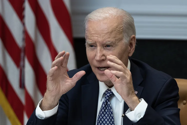 US President Joe Biden speaks during a meeting of the Investing in America Cabinet in the Roosevelt Room of the White House in Washington, DC, US, on Friday, May 5, 2023. The unexpected pickups in US hiring and wages last month increase chances the Federal Reserve will hold interest rates high for longer and potentially keep the door open to an 11th straight hike in June. Photographer: Tom Brenner/Bloomberg via Getty Images (Tom Brenner/Bloomberg via/Getty Images)