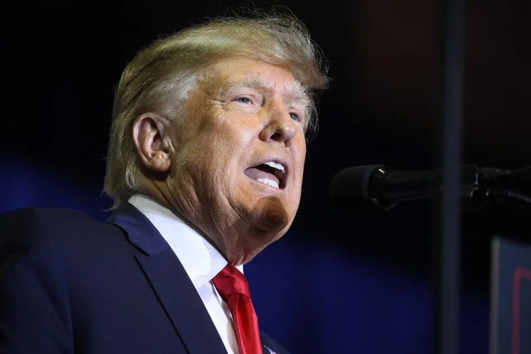 MANCHESTER, NEW HAMPSHIRE - APRIL 27: Former President Donald Trump speaks at a campaign rally on April 27, 2023 in Manchester, New Hampshire. Trump, who is currently dealing with a growing number of legal cases against him, is the Republican frontrunner for the Republican presidential ticket. (Photo by Spencer Platt/Getty Images) (Spencer Platt/Getty Images)