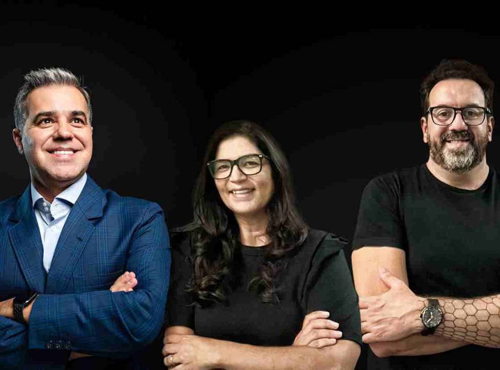 Marcio Giacobelli, Patrícia e Luiz Pimentel: vendas globais (Montagem de Julio Gomes/Divulgação)