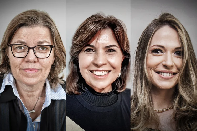 Elizabeth Kurth, Iracema Guimarães e Ester Stroligo, alunas do curso Expert em Metaverso de EXAME Academy: projetos em evidência (Montagem de Júlio Gomes/EXAME/Divulgação)