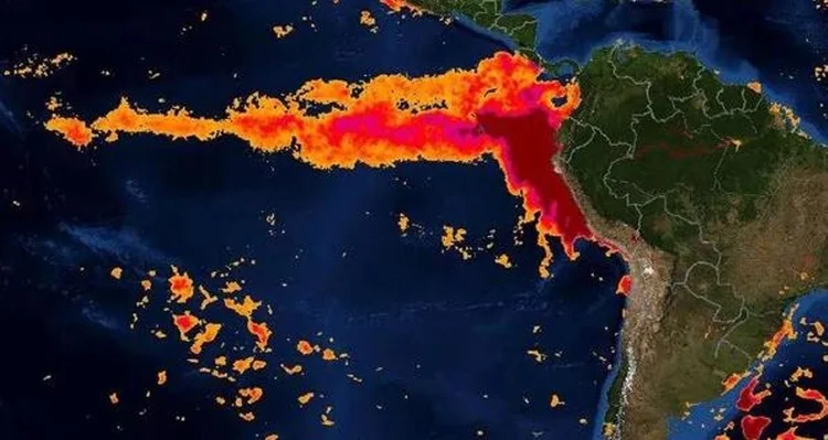 O aumento está relacionado ao El Niño, o fenômeno climático responsável pelo aquecimento das águas do Oceano Pacífico (Movimiento Ciudadano frente al Cambio Climático/Reprodução)