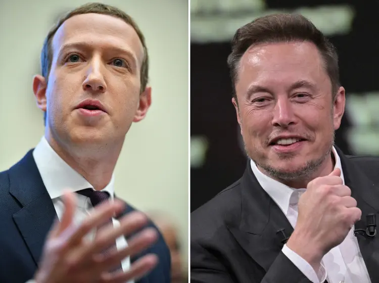 Musk desafiou o CEO da Meta para uma luta no início desta semana, à qual Zuckerberg respondeu pedindo o local do encontro (MANDEL NGAN,ALAIN JOCARD/AFP/Getty Images)
