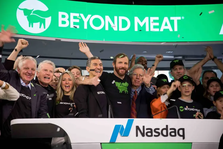 Abertura de capital da Beyond Meat na Nasdaq, em 2019: as vendas de carne vegetal não corresponderam às expectativas de analistas (Bloomberg/Bloomberg)