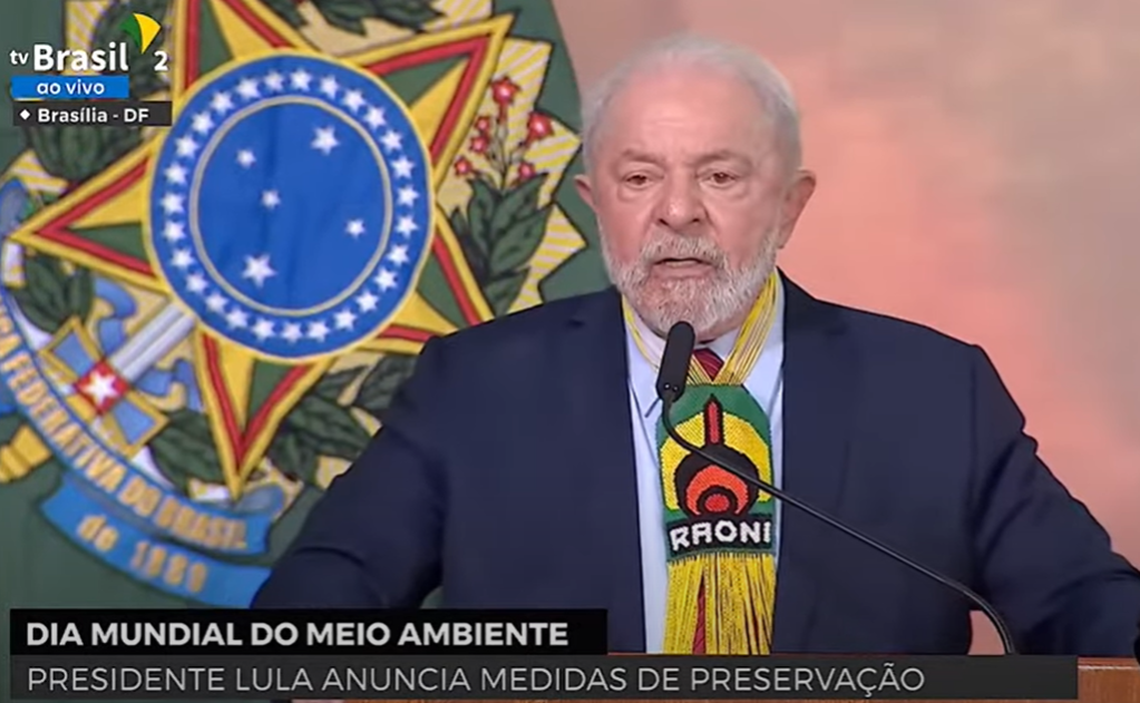 Presidente Luiz Inácio Lula da Silva durante discurso no Dia Mundial do Meio Ambiente (TV Brasil/Reprodução)