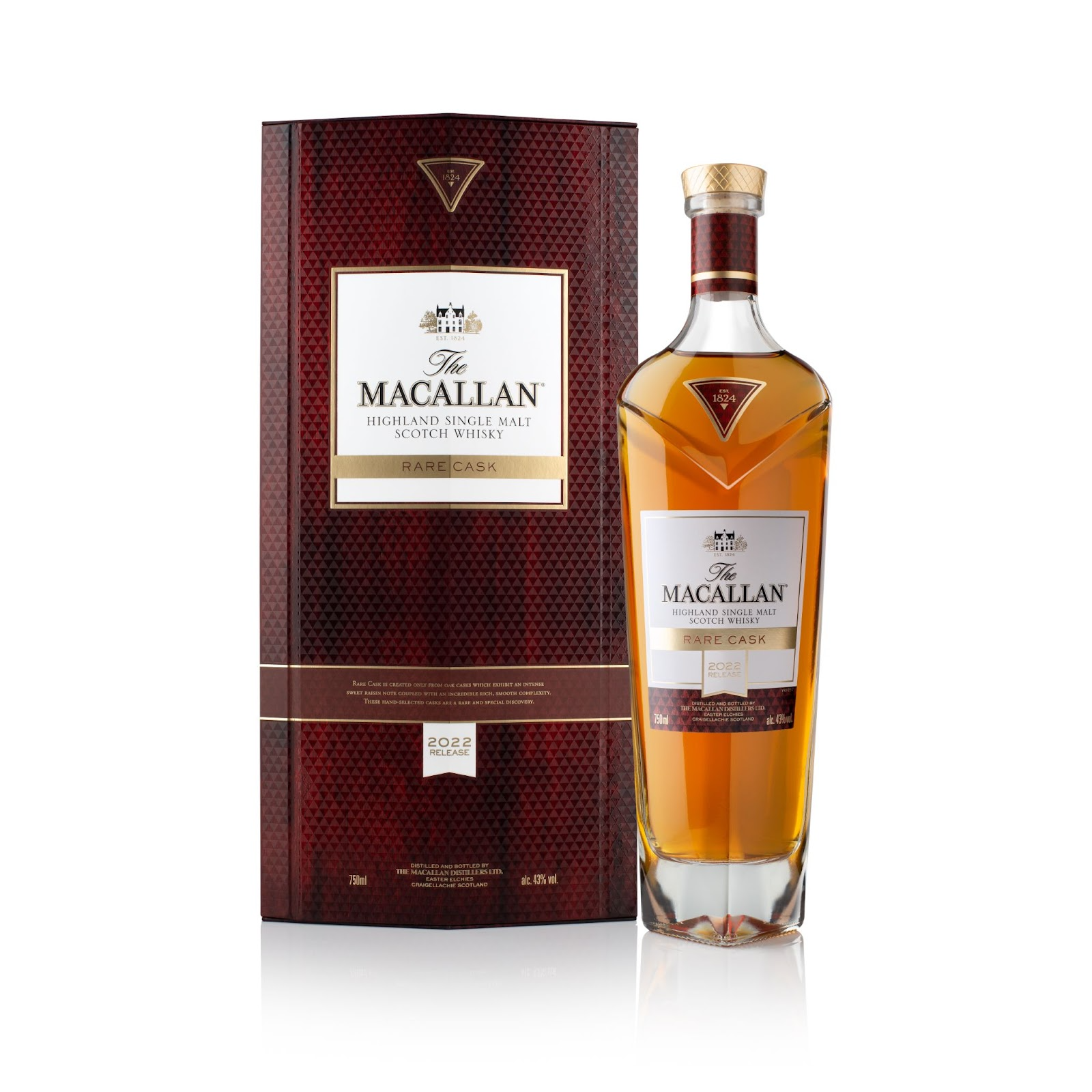 Whisky single malt produzido a partir dos mais finos e raros barris de carvalho envelhecidos com vinho jerez na destilaria The Macallan, nas Terras Altas da Escócia. Tão raros que apenas 1% dos barris da destilaria pode ser usado para produzir a expressão, devido à sua profundidade de sabor. O Rare Cask é um single malt multifacetado que exibe intensa nota de passas doces, sabores suaves da baunilha e do carvalho. A expressão assegura uma sensação aveludada na boca, além de sabor distinto e complexo que proporciona uma experiência de whisky indulgente e altamente sensorial. 
Preço: R$ 4.500.