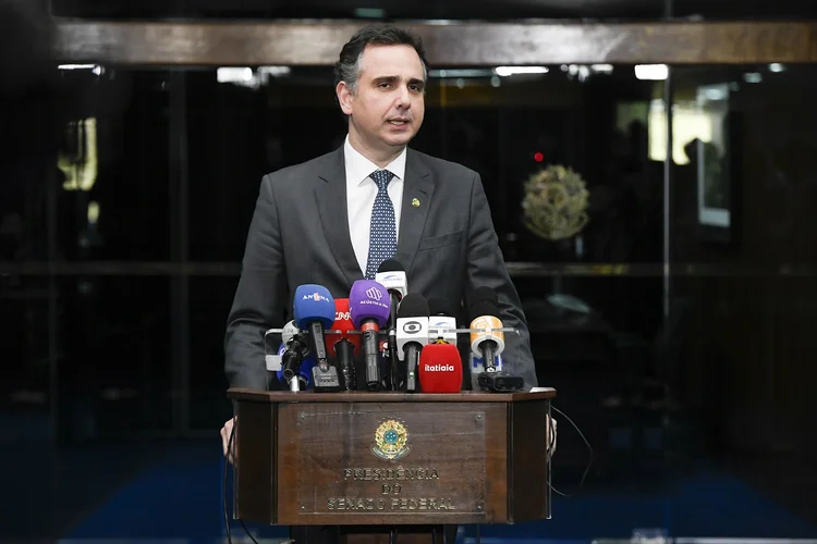 Presidente do Senado Federal, senador Rodrigo Pacheco (PSD-MG), fala sobre as atividades legislativas. 

Foto: Jefferson Rudy/Agência Senado (Jefferson Rudy/Agência Senado)