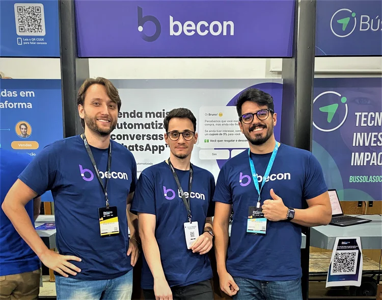 Bruno Siedschlag, Lucas Schiochet e Philippe Silveira, da Becon: "É muito importante ter sócios que se apoiam nessas épocas mais desafiadoras" (Becon/Divulgação)