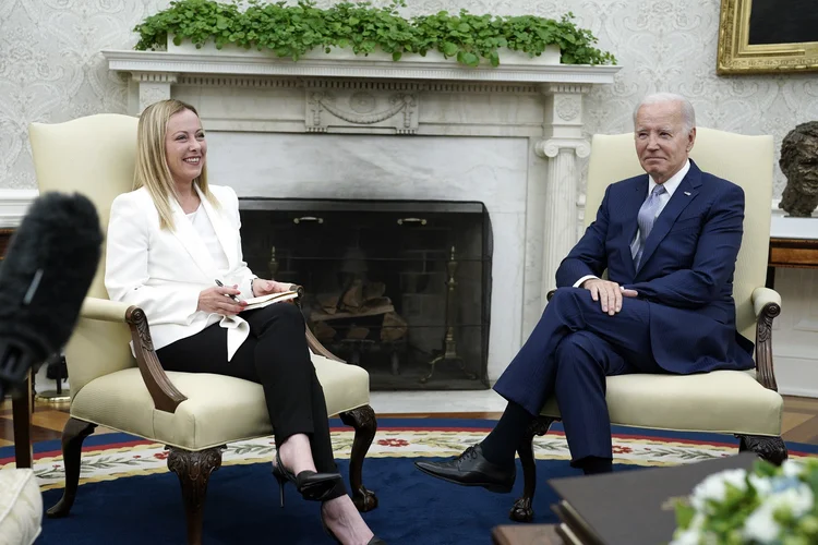 Giorgia Meloni: primeira-ministra italiana, que se reuniu com Biden no Salão Oval da Casa Branca (Yuri Gripas/Abaca/Bloomberg/Getty Images)