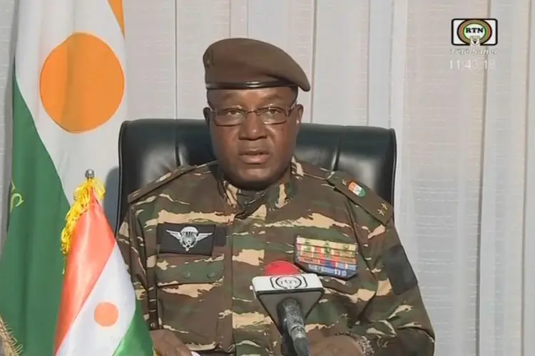 Níger: o general Abdourahamane Tchiani foi nomeado o novo líder do país (Télé Sahel/Getty Images)