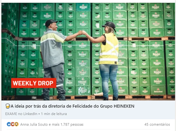 EXAME Weekly: newsletter no LinkedIn já é a maior do Brasil (LinkedIn EXAME/Reprodução)