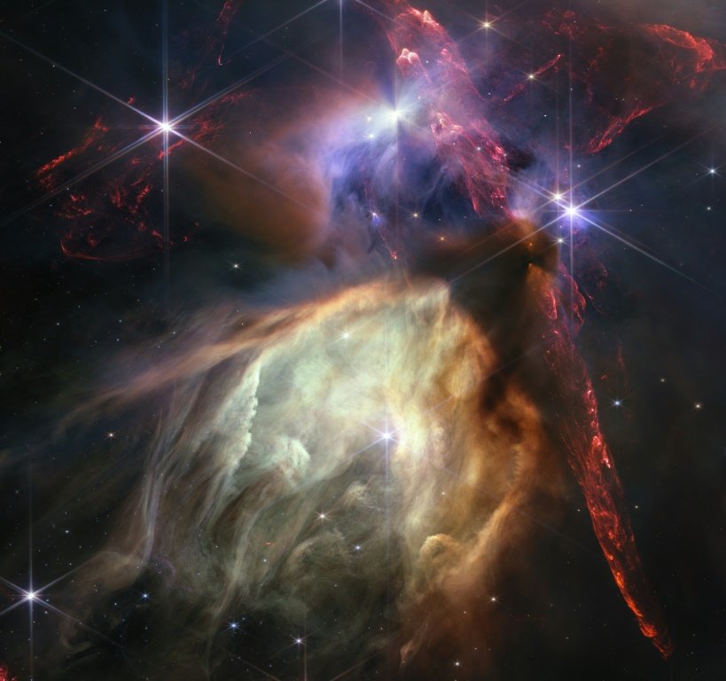 Imagem divulgada pela NASA em 12 de julho de 2023, obtida pelo Telescópio Espacial James Webb, mostra a formação estelar na região mais próxima da Terra, a 390 anos-luz de distância, na nuvem de gás Rho Ophiuchi