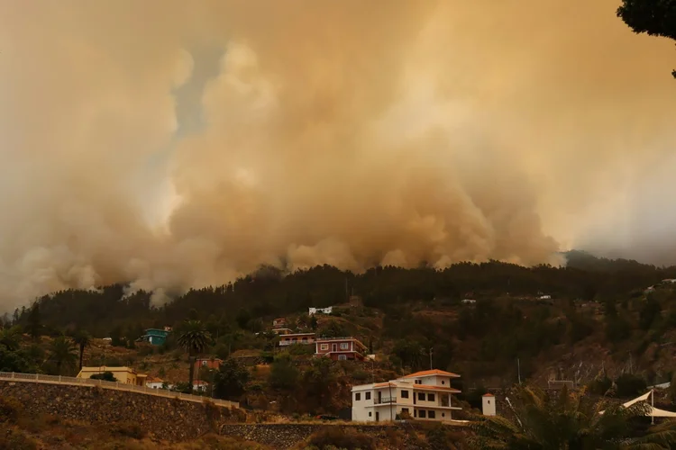 Incêndio florestal que obrigou a evacuação da cidade de Tijarafe, em La Palma, nas Ilhas Canárias (Espanha), em 15 de julho de 2023 (AFP/AFP)