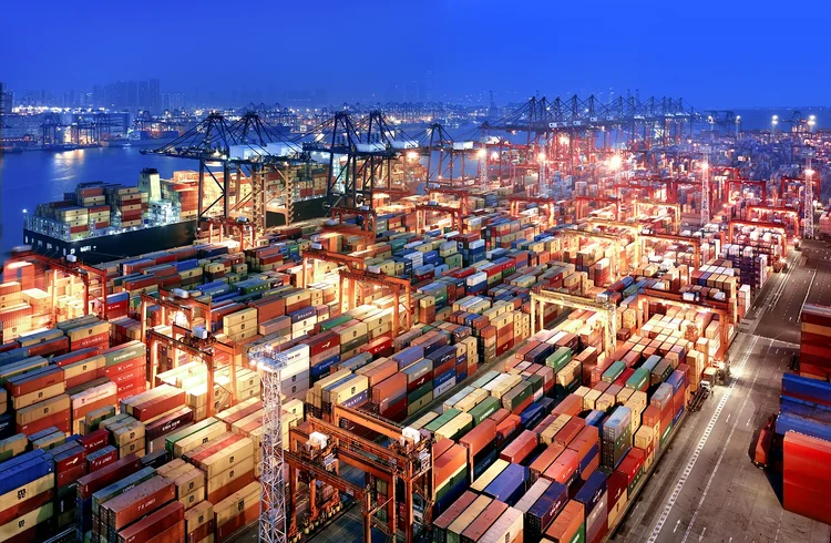 The Hong Kong Container Terminal at dusk. (xPACIFICA/Getty Images)