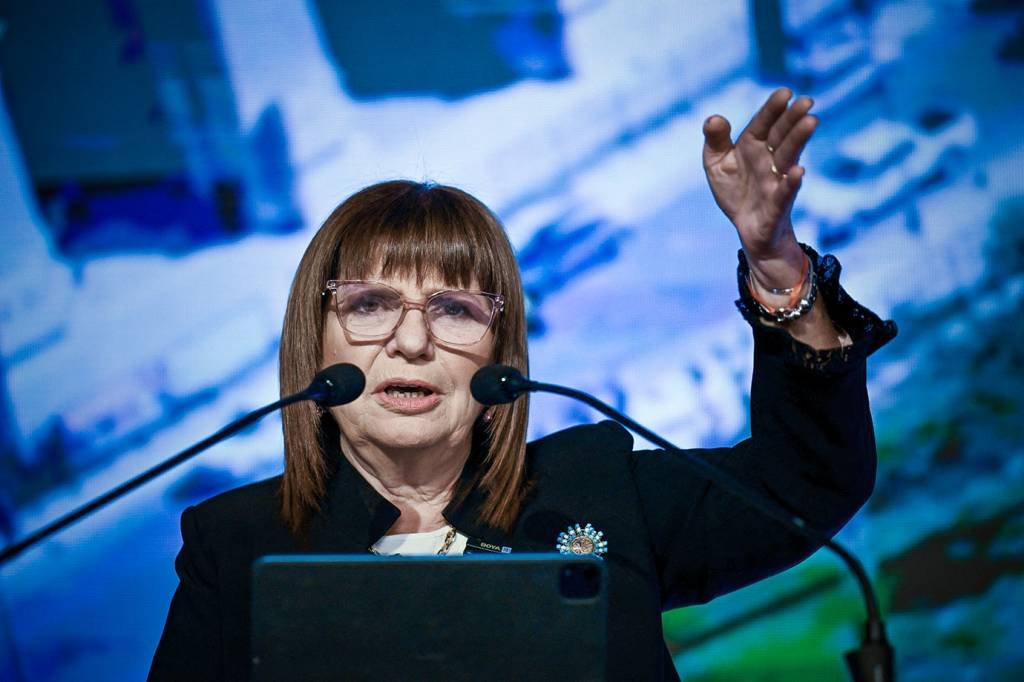 Argentine presidential candidate for the Juntos por el Cambio party, Patricia Bullrich, speaks during the event 
