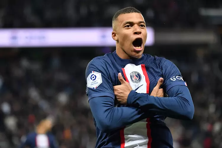 PARIS, FRANCE - MAY 13:  Kylian Mbappé celebrate of Paris Saint-Germain in action during the French Ligue 1 soccer match between Paris Saint-Germain (PSG) and AC Ajaccio at Parc des Princes Stadium on May 13, 2023 in Paris, France. (Photo by Christian Liewig - Corbis/Corbis via Getty Images) (Liewig - Corbis/Getty Images)