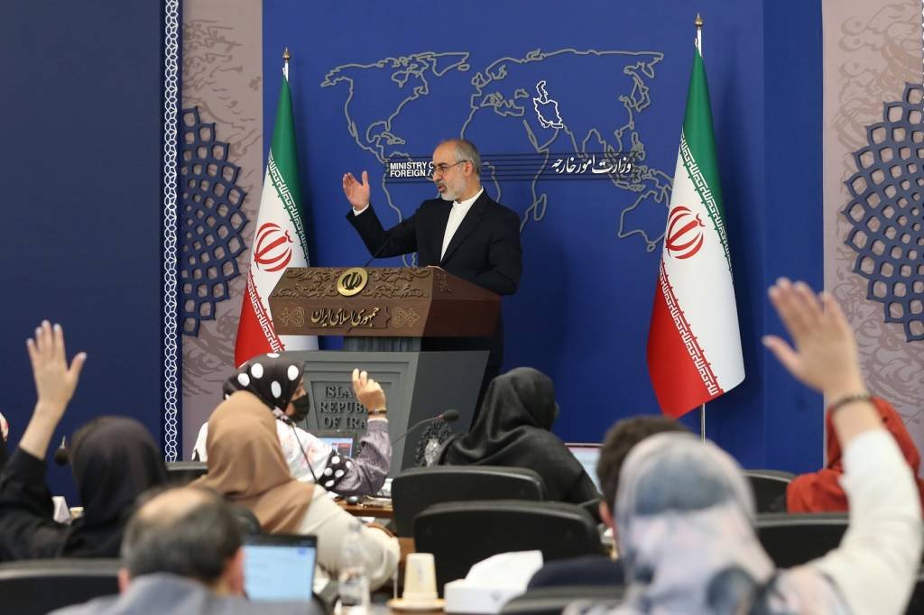 TEHRAN, IRAN - OCTOBER 17: Nasser Kanani, the spokesman of the Ministry of Foreign Affairs of Iran, leads a press conference on October 17, 2022 in Tehran, Iran. (Photo Meghdad Medadi ATPImages/Getty Images) (Meghdad Medadi /Getty Images)