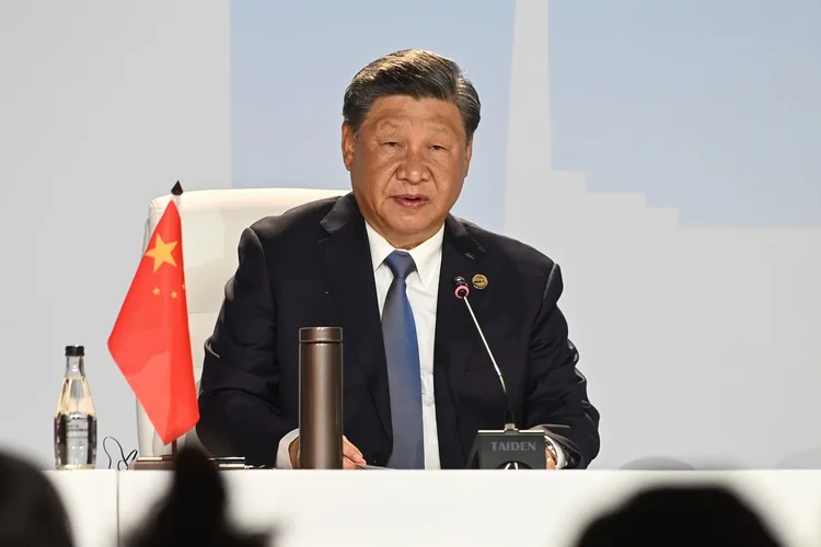 Xi Jinping, China's president, on the closing day of the BRICS summit at the Sandton Convention Center in the Sandton district of Johannesburg, South Africa, on Thursday, Aug. 24, 2023. Expansion of BRICS membership is top of the agenda for the summit being hosted this week by South Africa. Photographer: Leon Sadiki/Bloomberg via Getty Images (Leon Sadiki/Bloomberg/Getty Images)