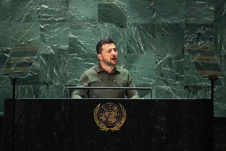 Zelenski: presidente ucraniano discursou durante a Assembleia Geral da ONU  (Michael M. Santiago/Getty Images)