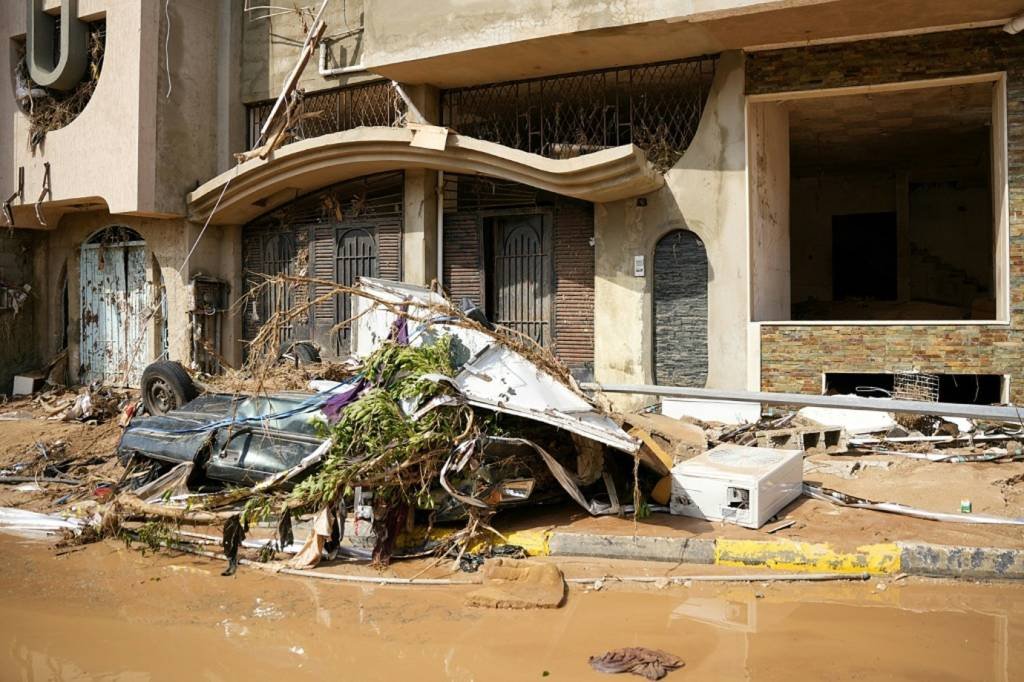 Danos causados pela inundação em Derna, leste da Líbia (Agence France-Presse/AFP)