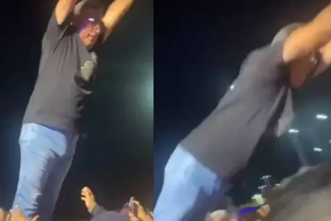 Prefeito se joga na plateia, mas cai no chão em festa no Ceará; assista ao vídeo