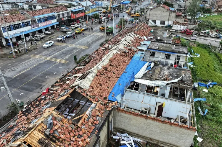 Tornado na China: Imóveis destruídos por tornado em Jiangsu, leste da China (AFP/AFP)