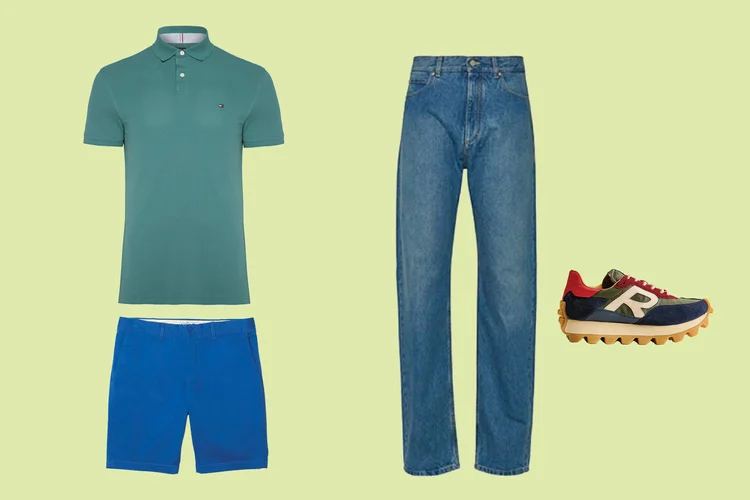 Polo Tommy Hilfiger, Bermuda Lacoste, Jeans Salvatore Ferragamo e Sneaker Reserva Go (Divulgação/Divulgação)