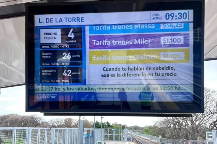 Eleições na Argentina: painel em estação quer mostrar que passagem pode subir se oposição vencer (X/Captura de tela/Reprodução)