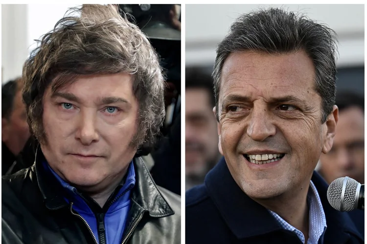 Os candidatos Javier Milei (à esq.) e Sergio Massa (Alejandro Pagni e Luis Robayo/AFP)