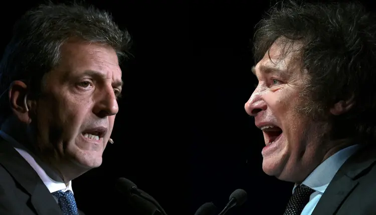 Montagem de fotos de Sergio Massa (à esquerda) e Javier Milei, os candidatos à presidência da Argentina que chegaram ao segundo turno em 2023 - Crédito: AFP (AFP/AFP)