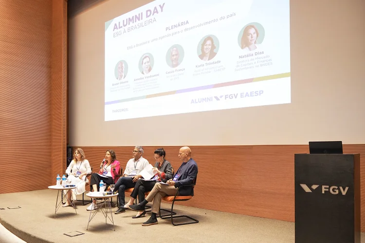 Debatedores durante o evento “ESG à brasileira”, na FGV (Piti Reali/Divulgação)