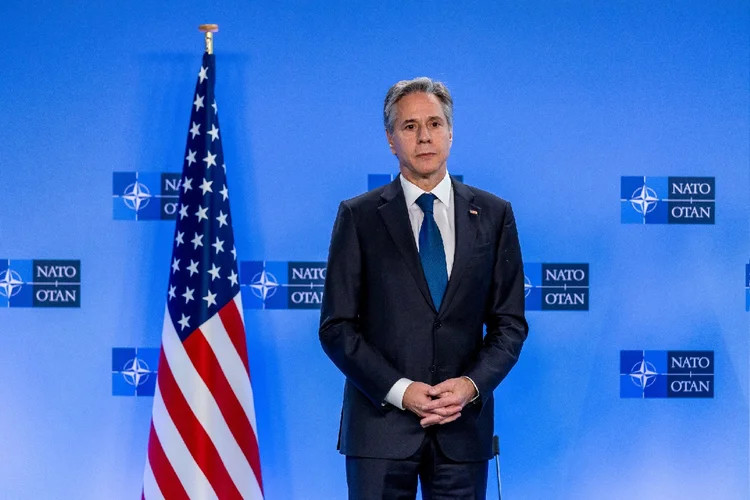 O secretário de Estado dos Estados Unidos, Antony Blinken, durante coletiva de imprensa em Tóquio (Omar Havana /Getty Images)