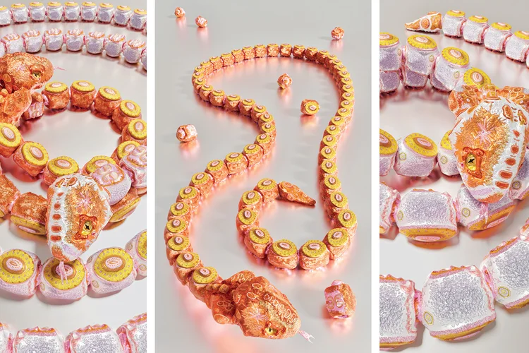 Inspirada em Cleópatra: a icônica linha Serpenti, da Bvlgari, completa 75 anos e é reinterpretada por artistas no mundo. No Brasil, Gabriel Massan desenvolveu artes digitais que serão leiloadas (Divulgação/Divulgação)