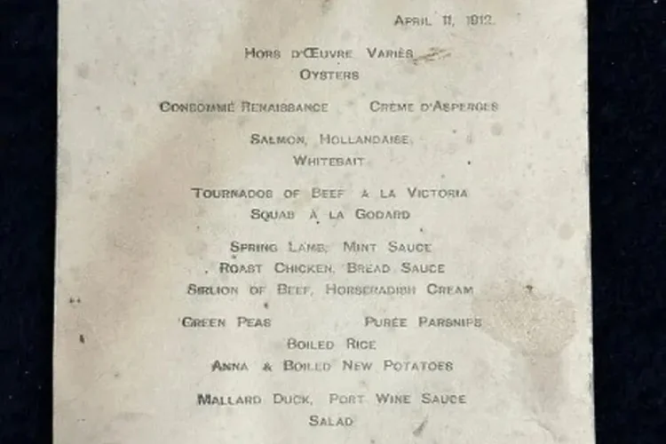 Menu do Titanic será leiloado na Inglaterra (Aldrige & Son/Divulgação)