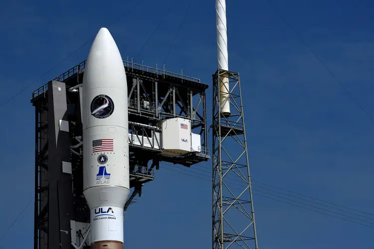 A United Launch Alliance Atlas V rocket carrying the X-37B Orbital Test Vehicle (OTV-6) stands ready on May 15, 2020 for a scheduled launch tomorrow at Cape Canaveral Air Force Station in Cape Canaveral, Florida. The USSF-7 mission for the U.S. Space Force will be the sixth flight of the OTV-6 space plane, an unmanned spacecraft which resembles a miniature version of NASA's retired space shuttle. (Photo by Paul Hennessy/NurPhoto via Getty Images) (Paul Hennessy/Getty Images)