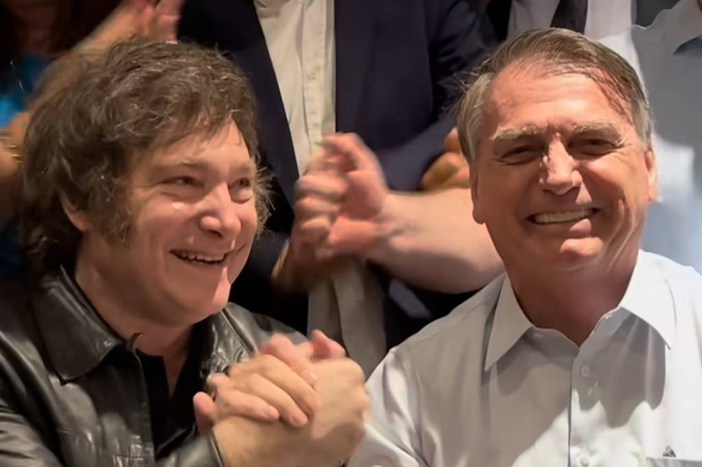 Javier Milei e Jair Bolsonaro, durante encontro em Buenos Aires (Reprodução)