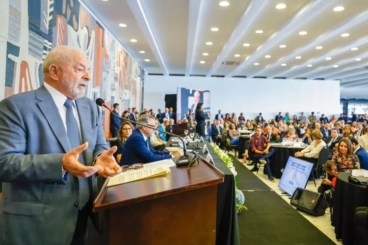 O presidente Luiz Inácio Lula da Silva durante reunião do Conselhão, que conta com representantes do setor produtivo, em maio de 2023 (Ricardo Stuckert/ PR/Divulgação)