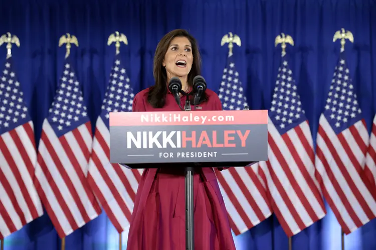 WEST DES MOINES, IOWA - JANUARY 15: Republican presidential candidate former U.N. Ambassador Nikki Haley speaks at her caucus night event on January 15, 2024 in West Des Moines, Iowa. Iowans voted today in the states caucuses for the first contest in the 2024 Republican presidential nominating process. Former president Donald Trump won the Iowa caucus.   Win McNamee/Getty Images/AFP (Photo by WIN MCNAMEE / GETTY IMAGES NORTH AMERICA / Getty Images via AFP) (Win McNamee/Getty Images)