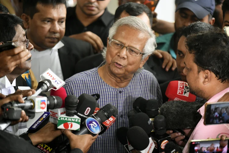 Muhammad Yunus: "Me castigaram por um crime que não cometi", afirmou o ganhador do Nobel da Paz à imprensa (Syed Mahamudur Rahman/NurPhoto/Getty Images)