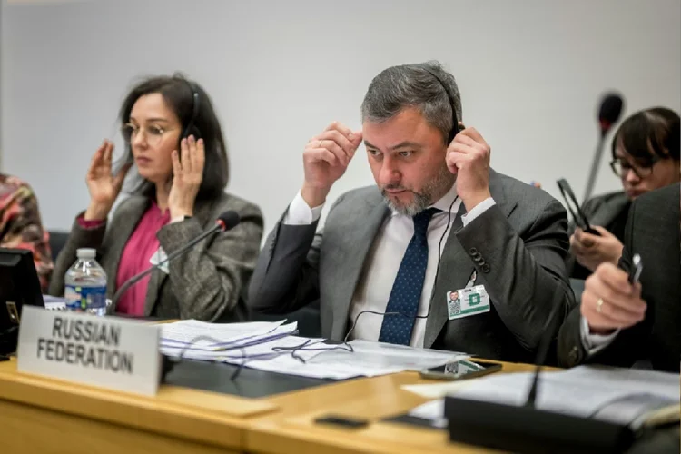 Alexei Vovchenko, chefe da delegação russa e vice-ministro de Trabalho e Proteção Social, durante a sessão do Comitê dos Direitos da Criança da ONU  (Agence France-Presse/AFP Photo)