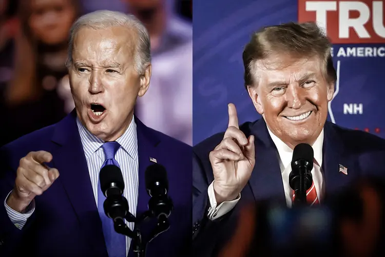 O presidente Joe Biden (à esq.) e o ex-presidente Donald Trump (AFP)